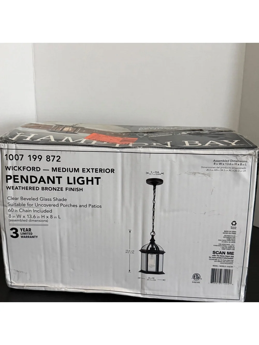 Hampton Bay Wickford Medium Exterior Pendant Light with Weathered Bronze Finish